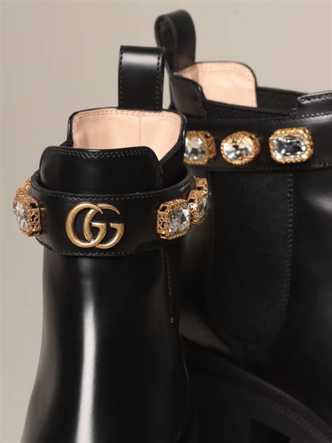 gucci logo leather boots|Gucci boots with rhinestones.